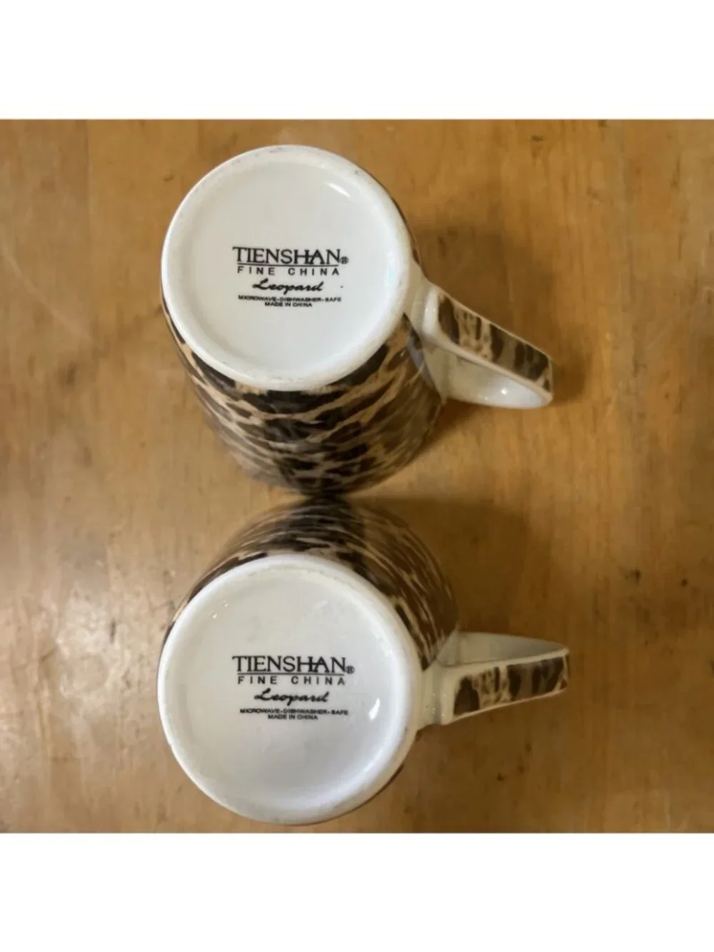 2 LEOPARD Tienshan Fine China Mugs Cup Collection Animal Print Brown Tan Black
